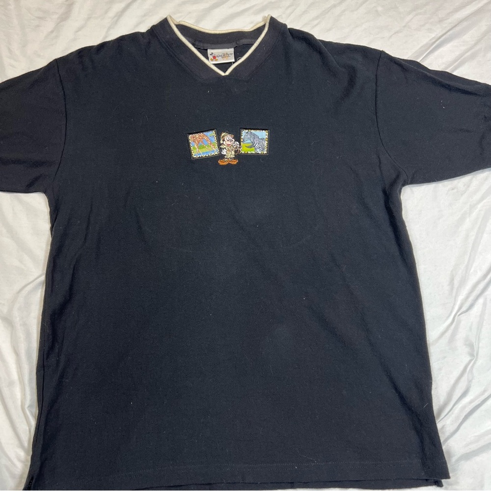 Disney Animal Kingdom Safari Mickey Mouse Tee Large USA Made Embroidered Vintage - Picture 2 of 8